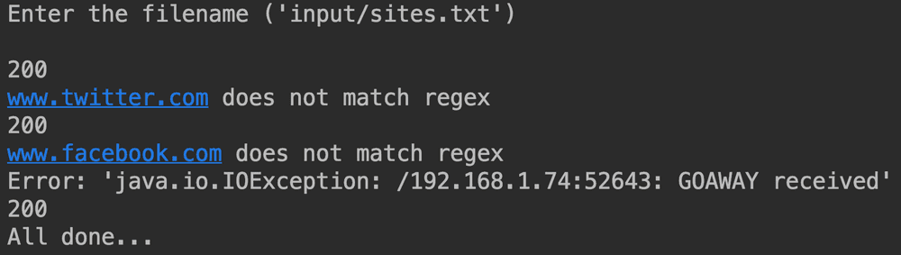 Sample synchronous program output