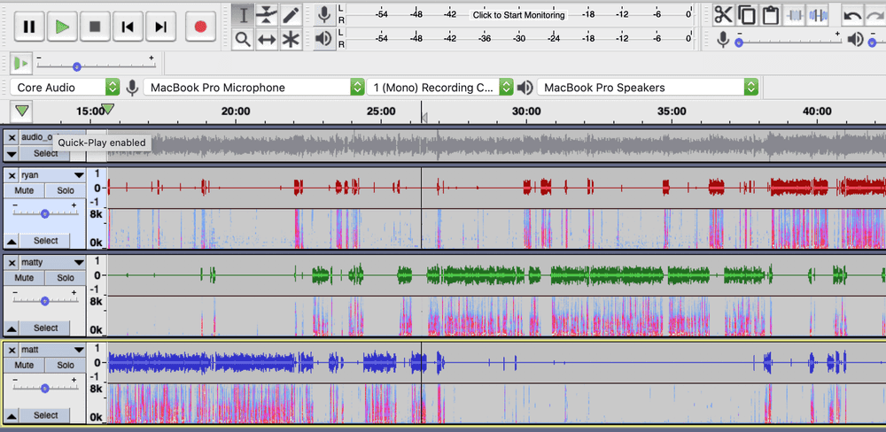 A screenshot of the editing view in Audacity