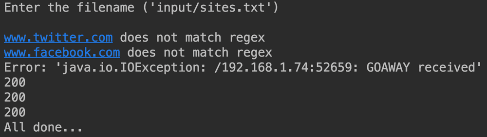 Sample asynchronous program output