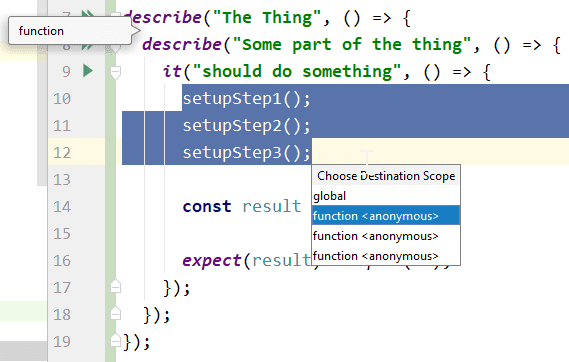 Extracted Location in WebStorm